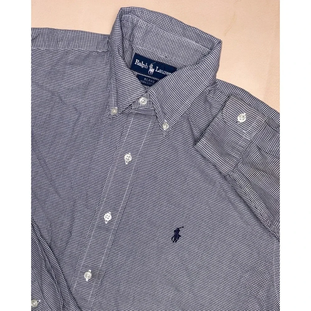 Polo Ralph Lauren Blake Navy Houndstooth Long Sleeve Button Down Mens Medium